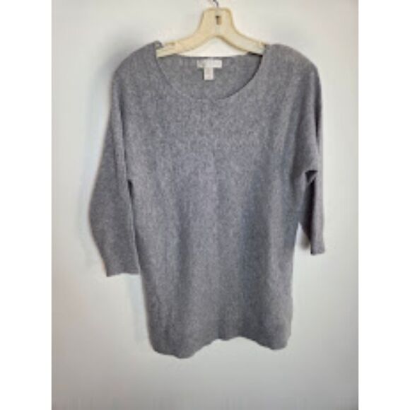 Kenar Light Grey 100% 2 Ply Cashmere Scoop Neck Tunic Knit Sweater size Medium - Picture 1 of 7